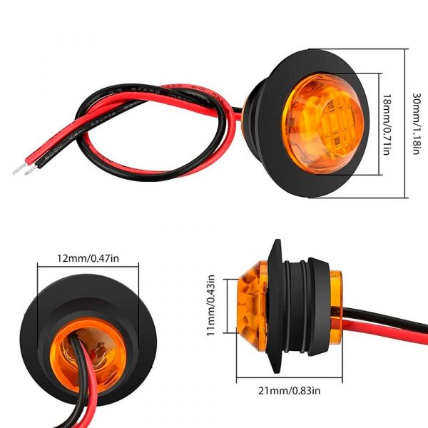 Redonda Camión Lateral Led Luz Indicadora Ámbar 10Pcs 12V