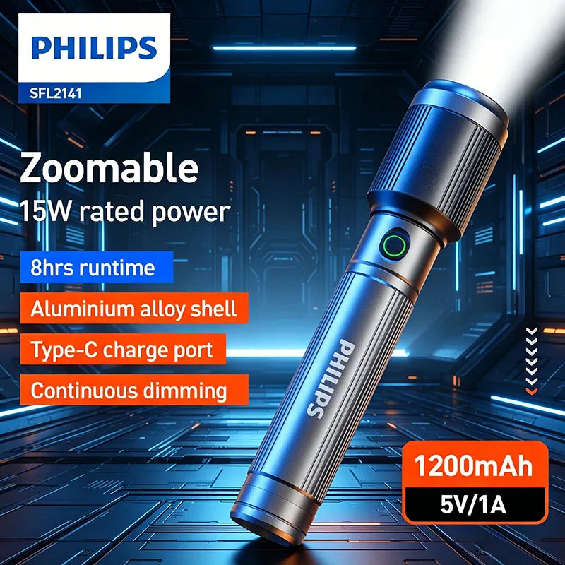 Linterna Philips con Zoom Recargable