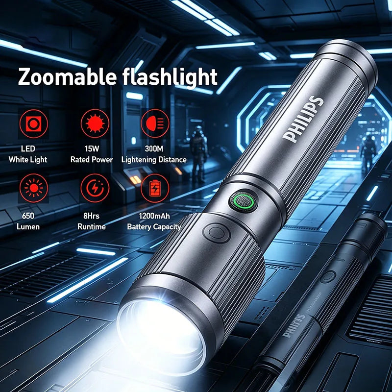 Linterna Philips con Zoom Recargable