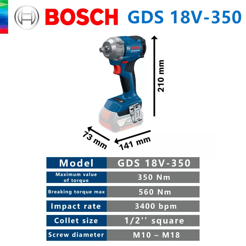 Taladro de impacto inalámbrica Bosch GDS 18V-350 350Nm 1/2