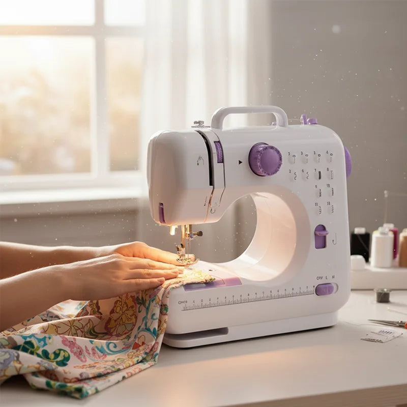 Máquina de coser compacta con pedal de control de velocidad, 12 puntadas