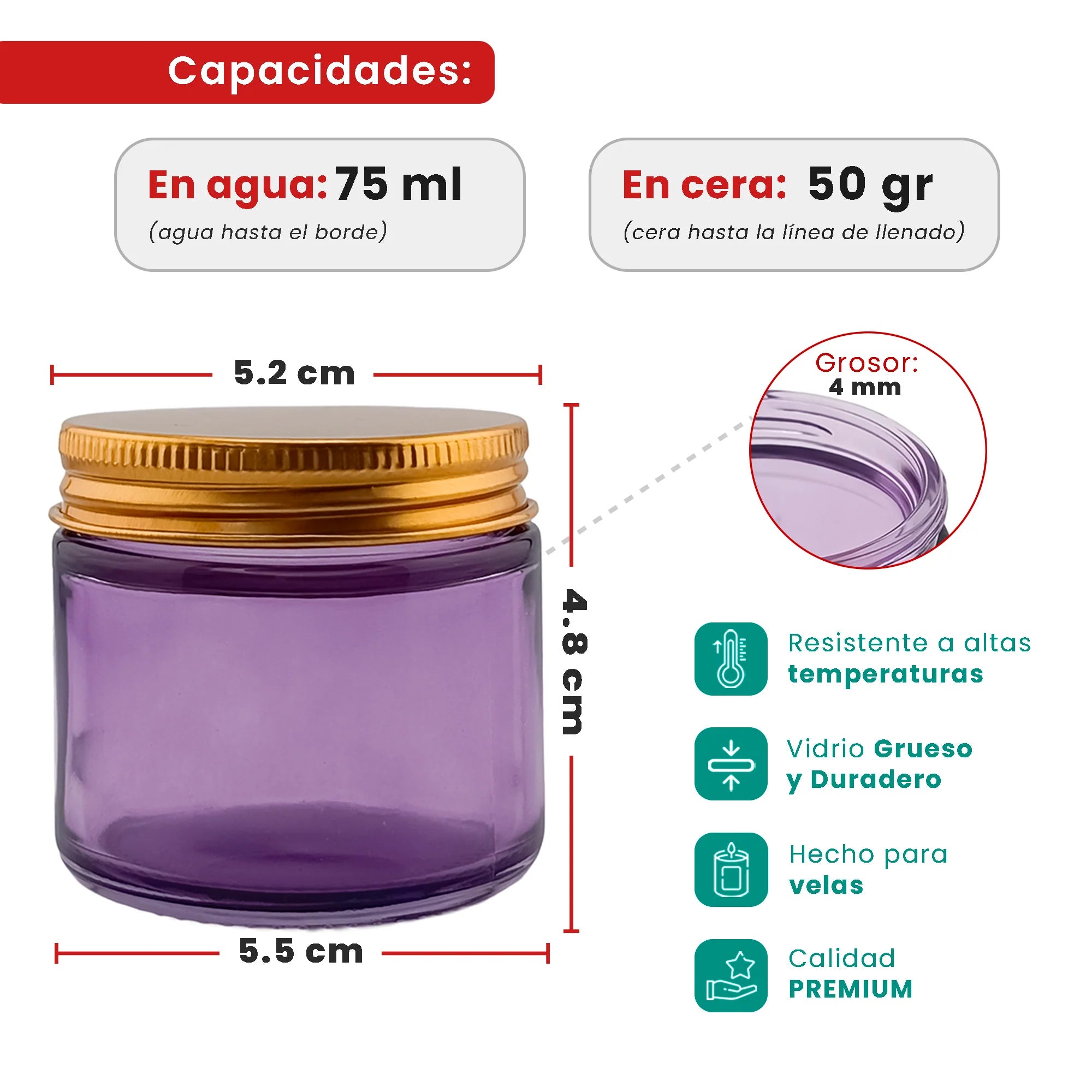 75ml - Miami Vaso de vidrio con rosca para velas - Frasco Morado