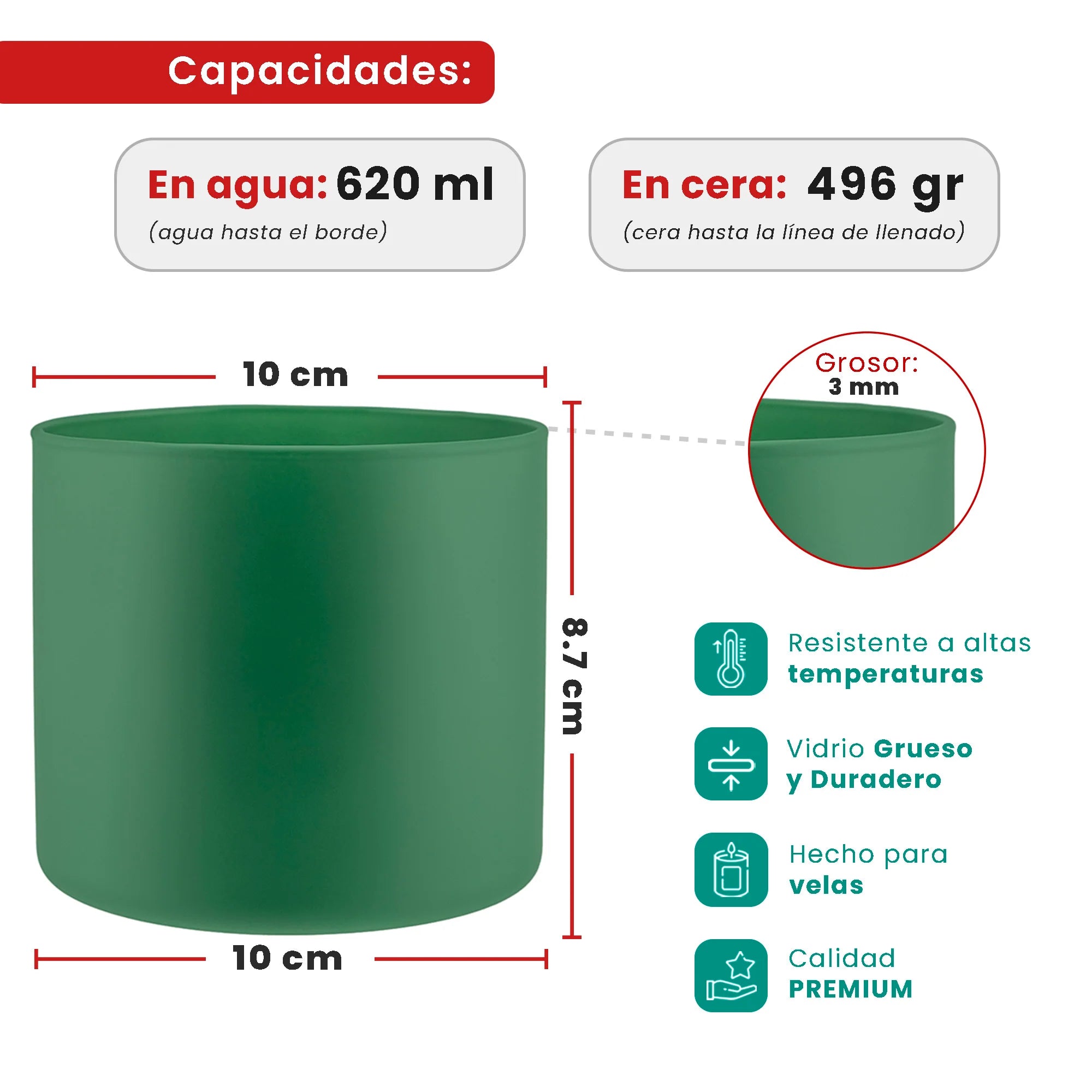620ml - Mónaco Vaso de vidrio para velas - Inspirado en Bath Body Works® / White Barn® - Frasco Verde Salvia Mate