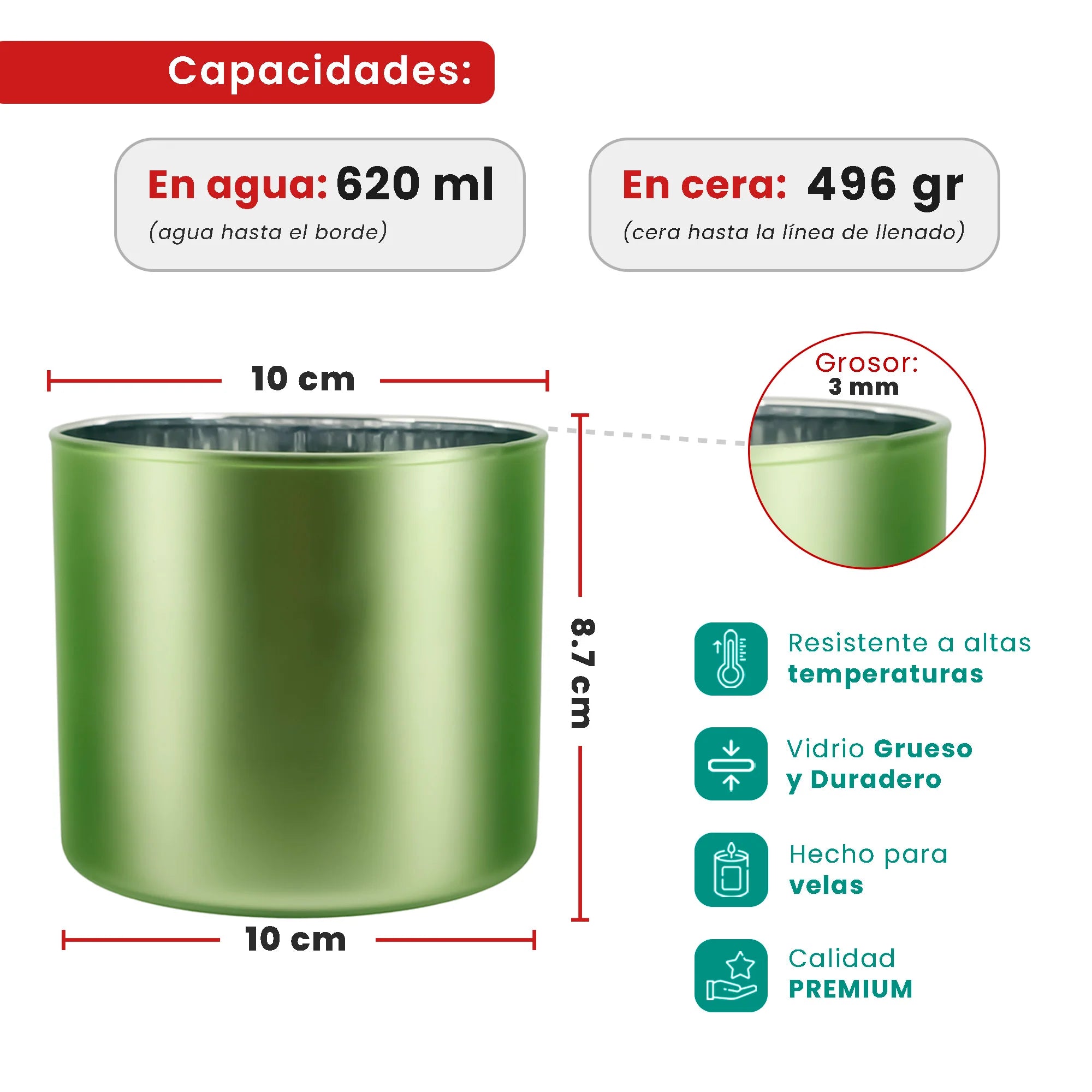 620ml - Mónaco Vaso de vidrio para velas - Inspirado en Bath Body Works® / White Barn® - Frasco Verde Mate /  Metalico