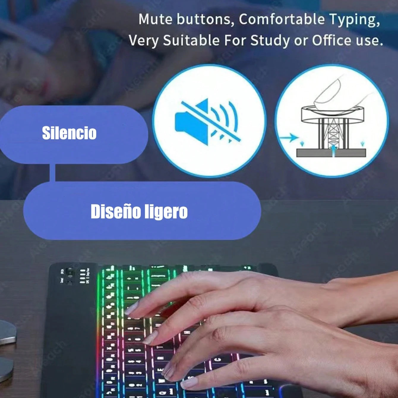 Mini teclado ultradelgado silencioso inalámbrico Bluetooth