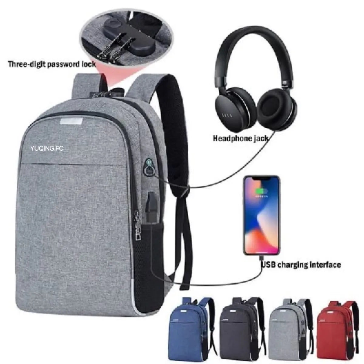 Mochila Antirrobo Casual Carga Usb Escolar Laptop 15.6 Plugadas