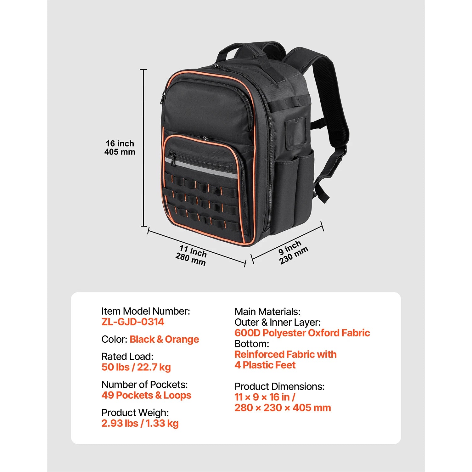 Mochila Portaherramientas con 49 Bolsillos