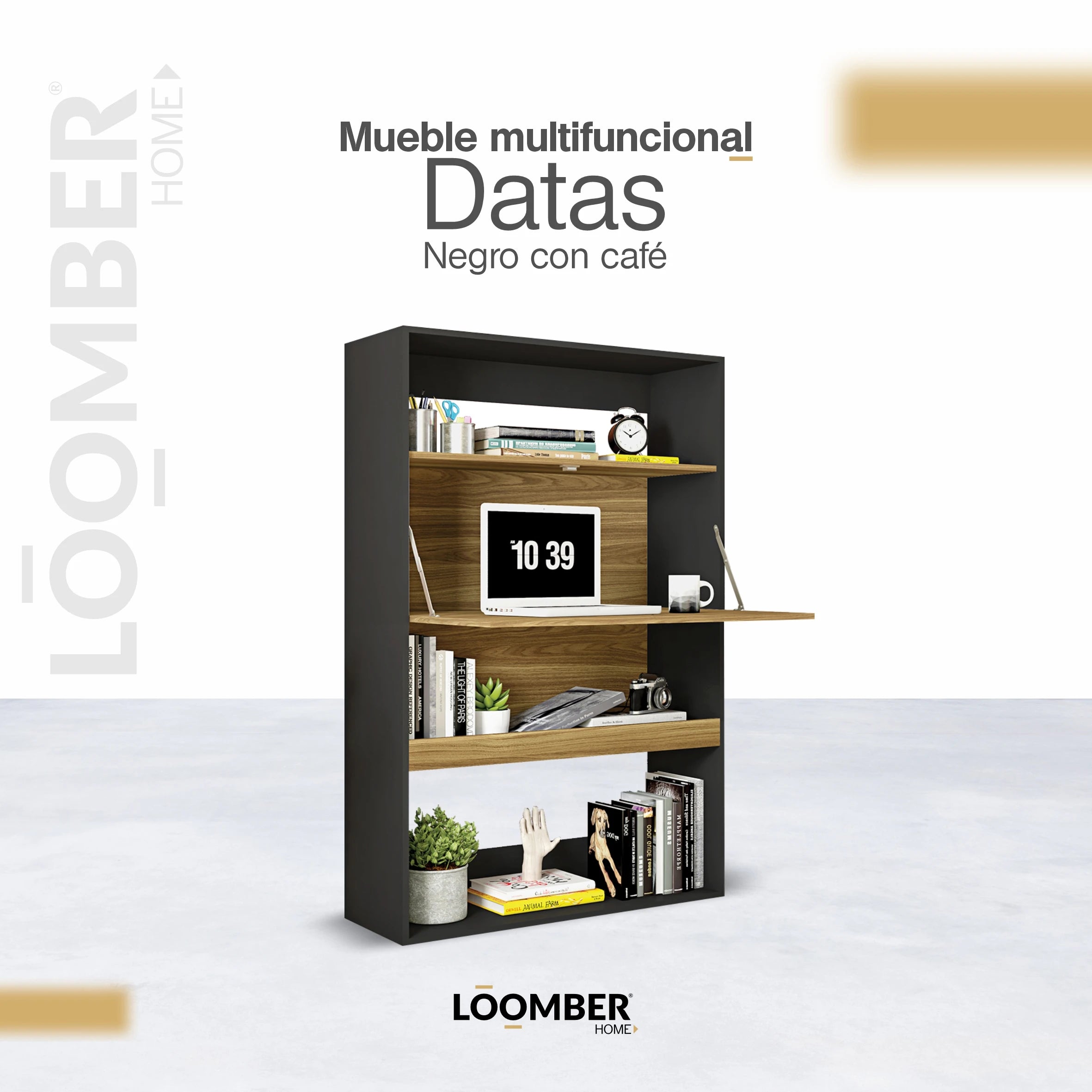 Mueble Multifuncional Datas Negro Con Café Loomber