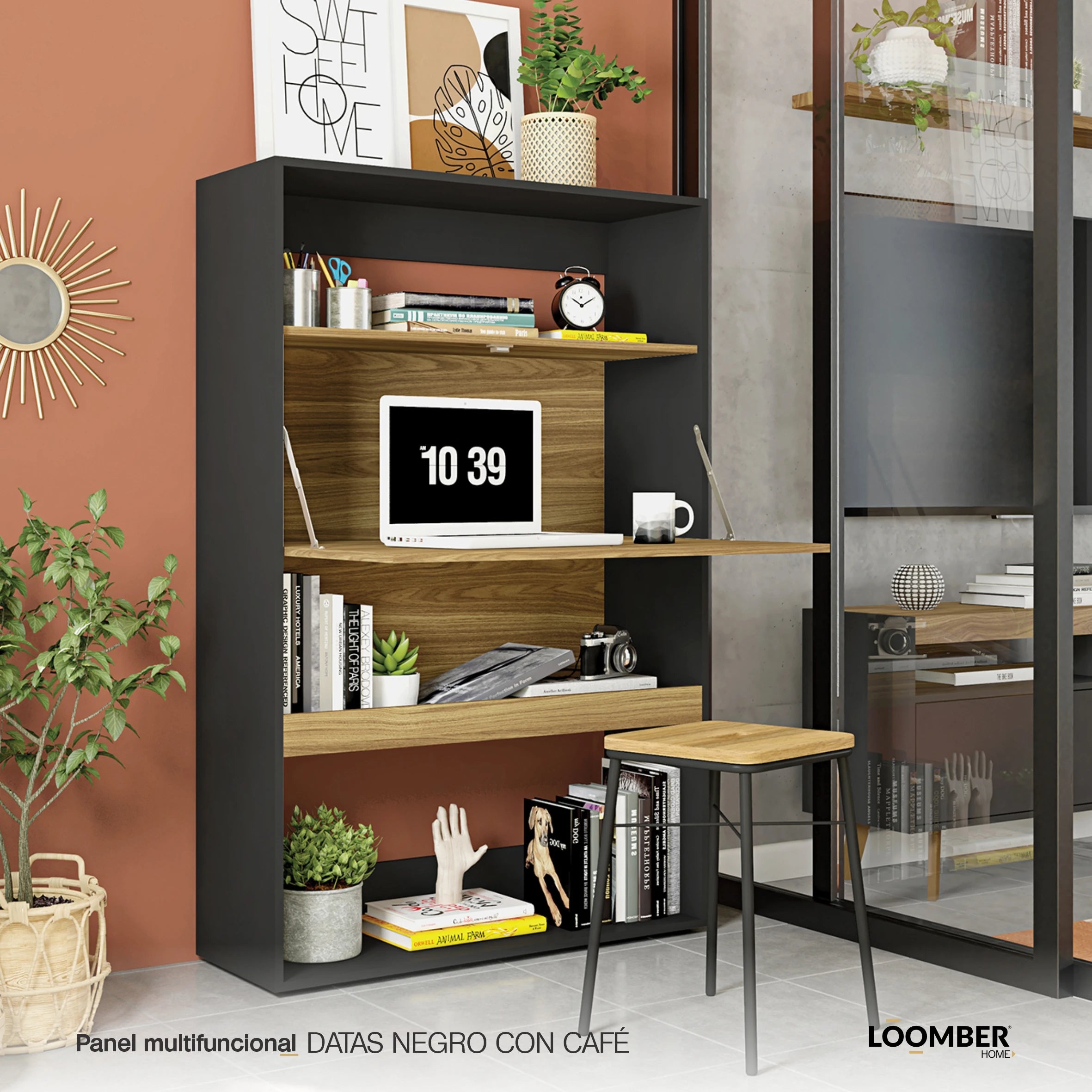 Mueble Multifuncional Datas Negro Con Café Loomber