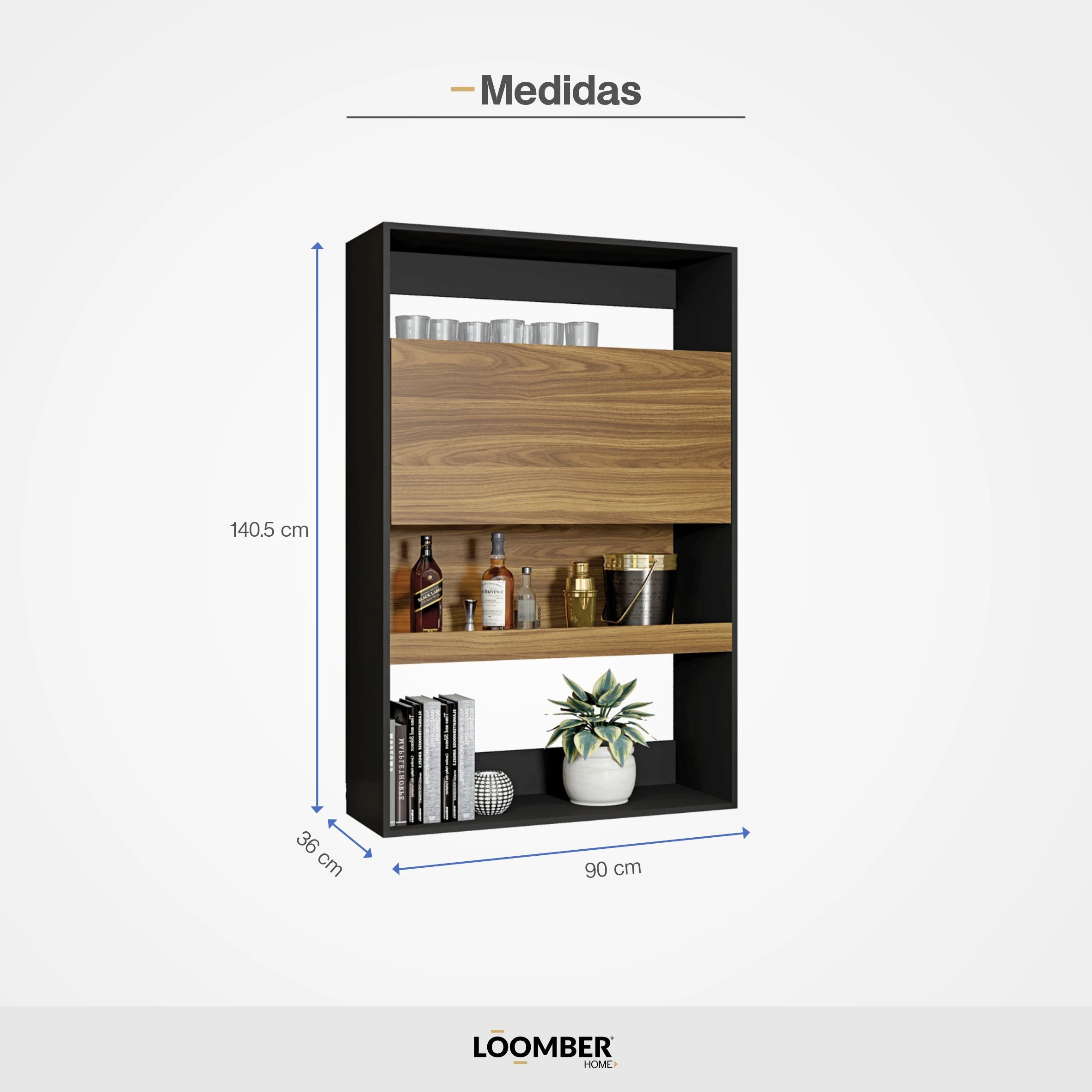 Mueble Multifuncional Datas Negro Con Café Loomber