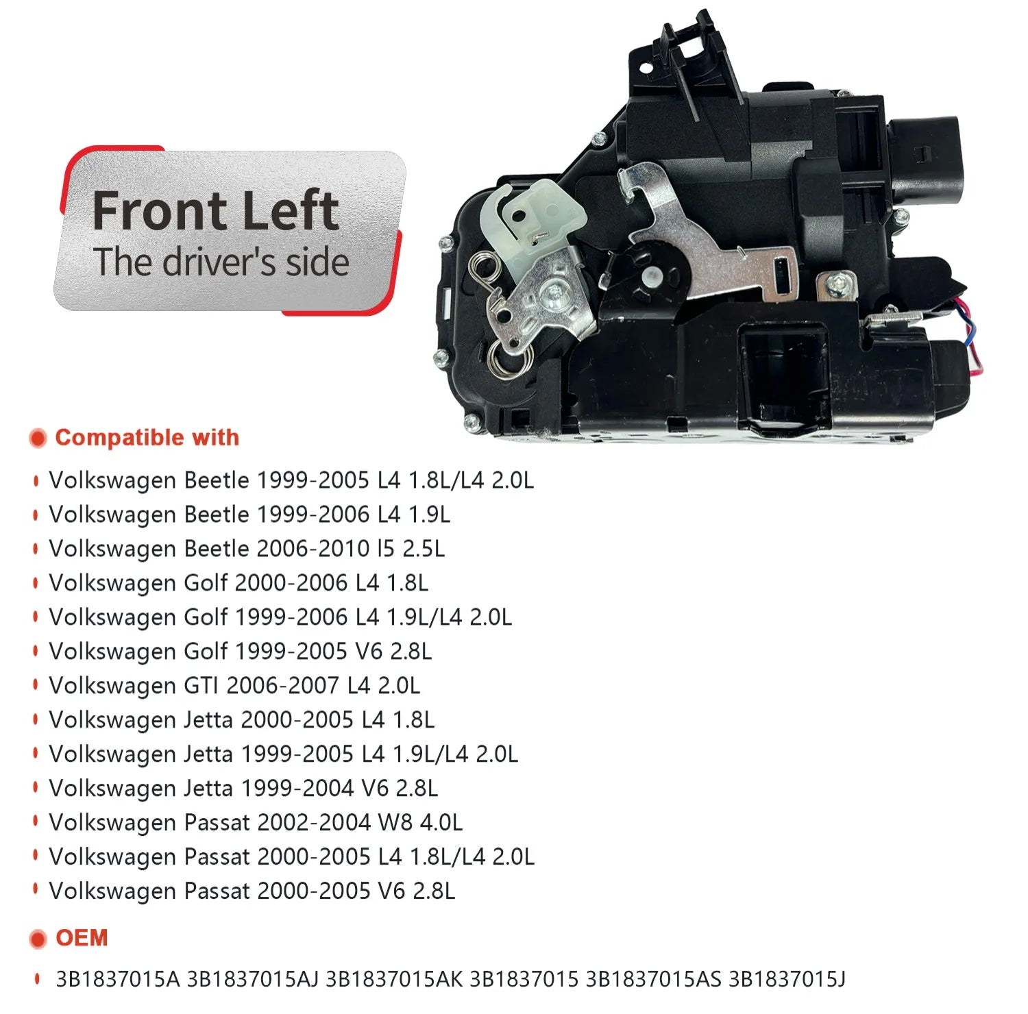 NITOYO Actuador de pestillo de cerradura de puerta para Volkswagen Beetle Golf GTI Jetta Passat 3B 1837015 A