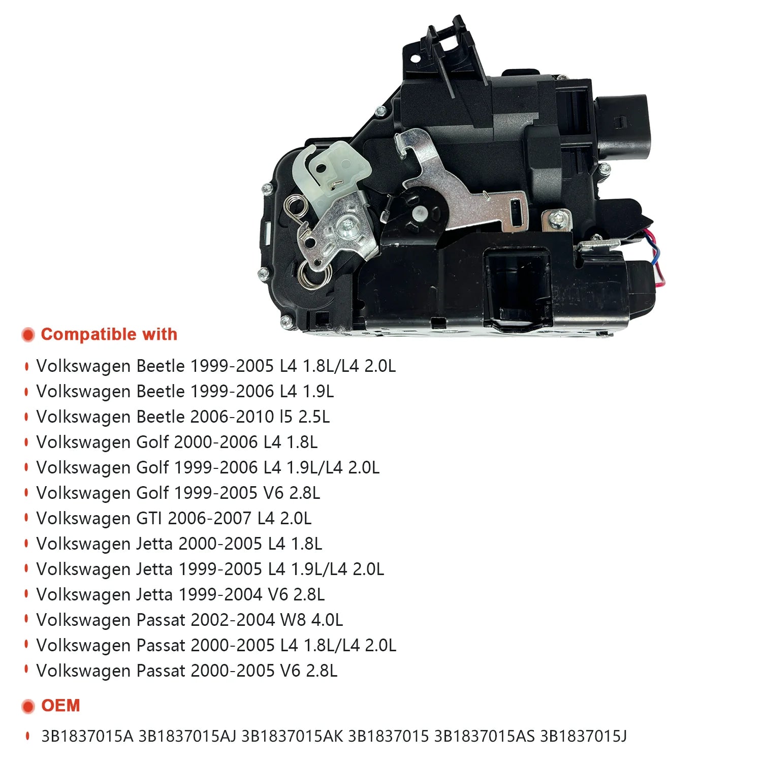 NITOYO Actuador de pestillo de cerradura de puerta para Volkswagen Beetle Golf GTI Jetta Passat 3B 1837015 A
