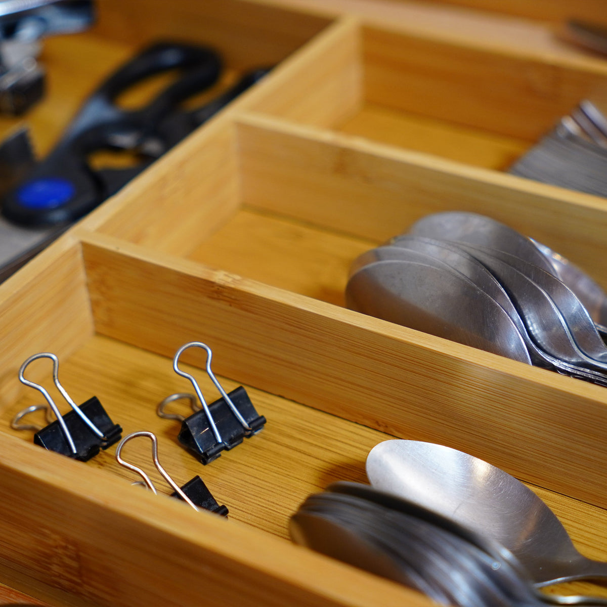 Organizador de cubiertos de bambú - Organizador de cajones - Organizador de cocina