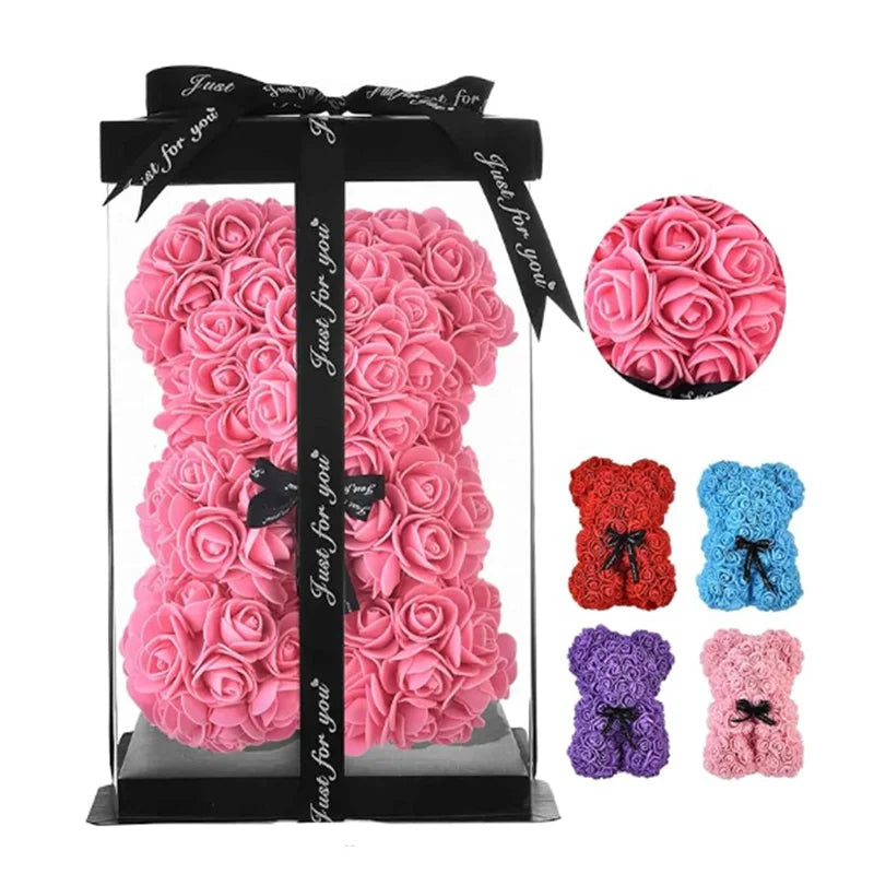 Oso de flor rosa de peluche