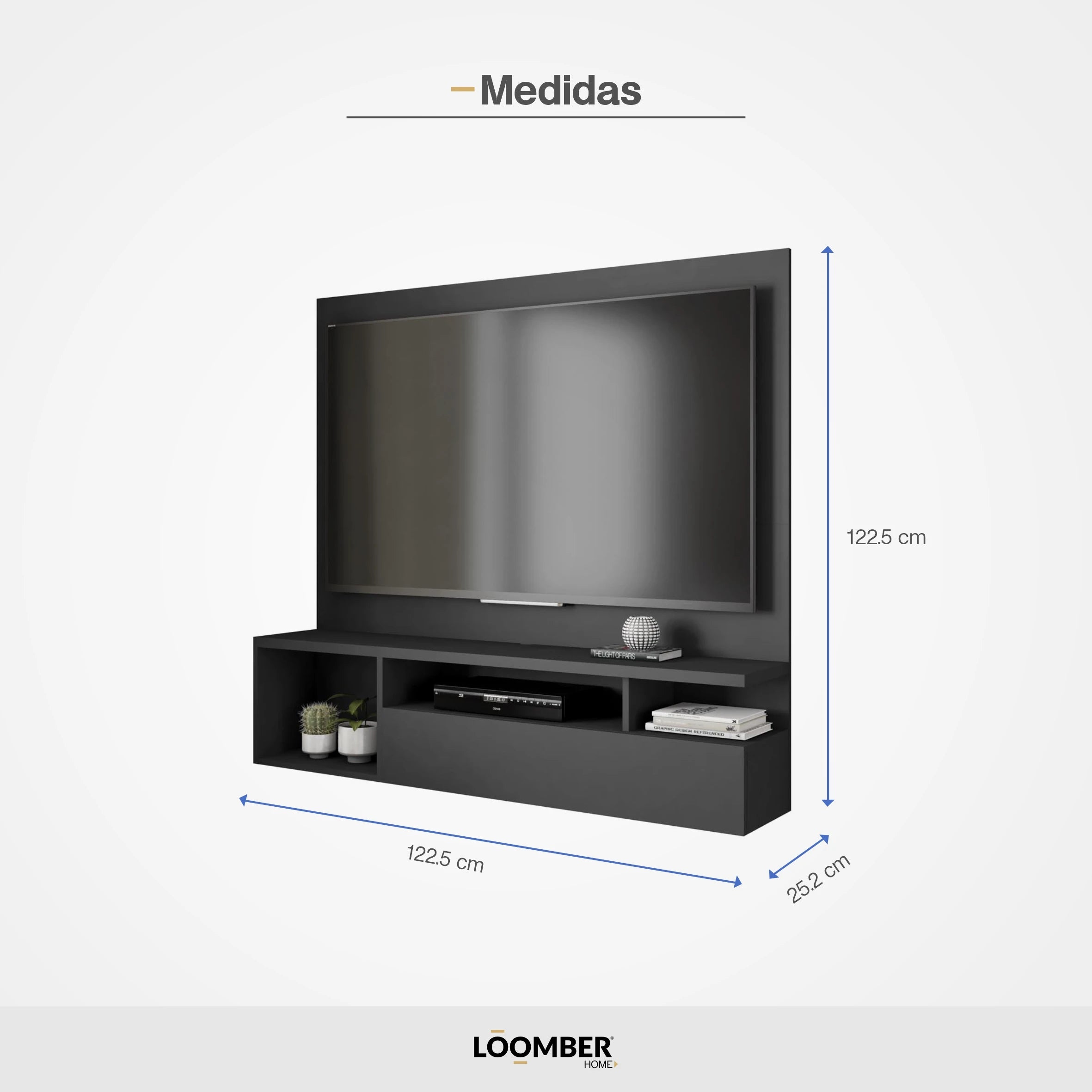 Panel Con Mueble Para TV Cocal Negro Loomber
