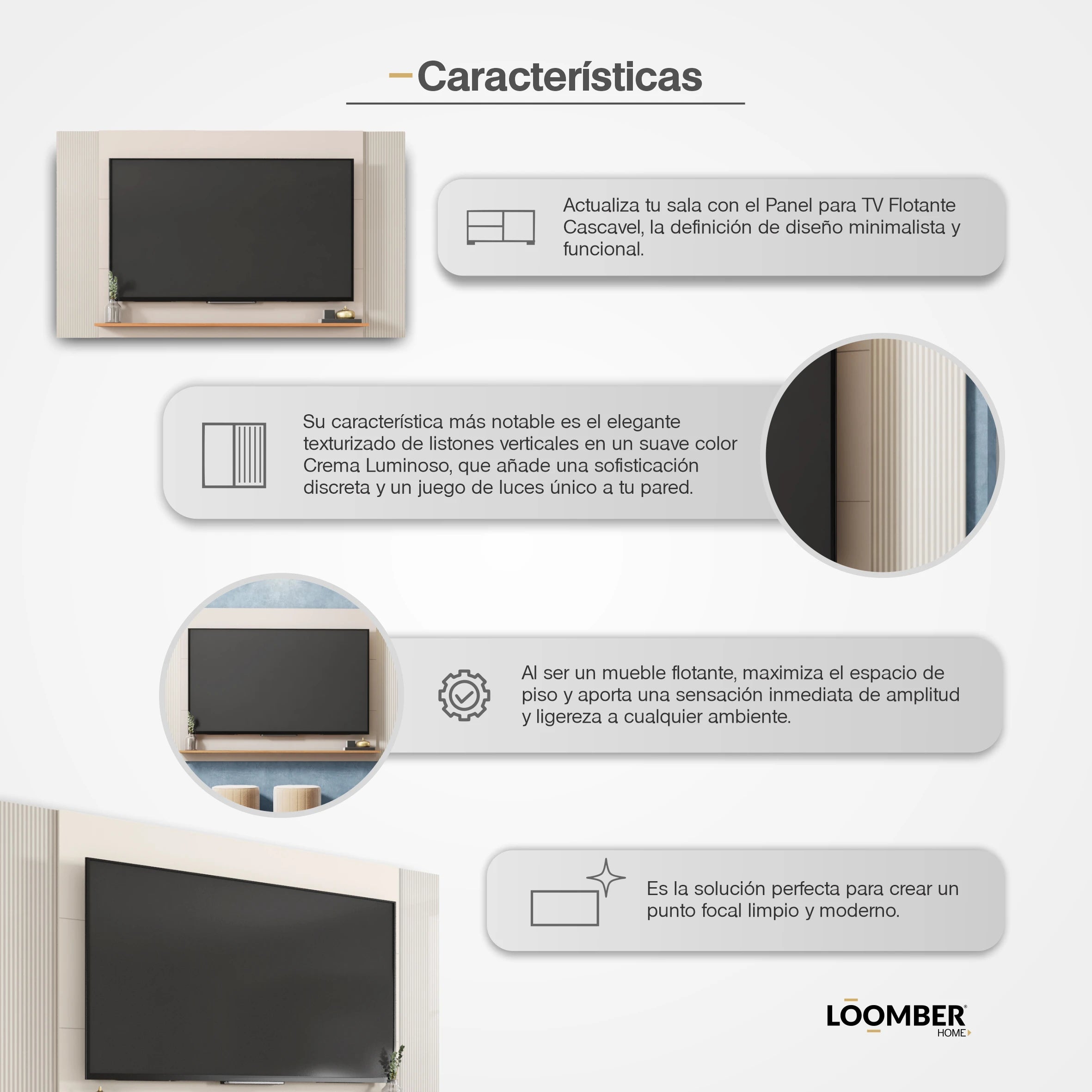Panel para TV Cascavel Crema Loomber
