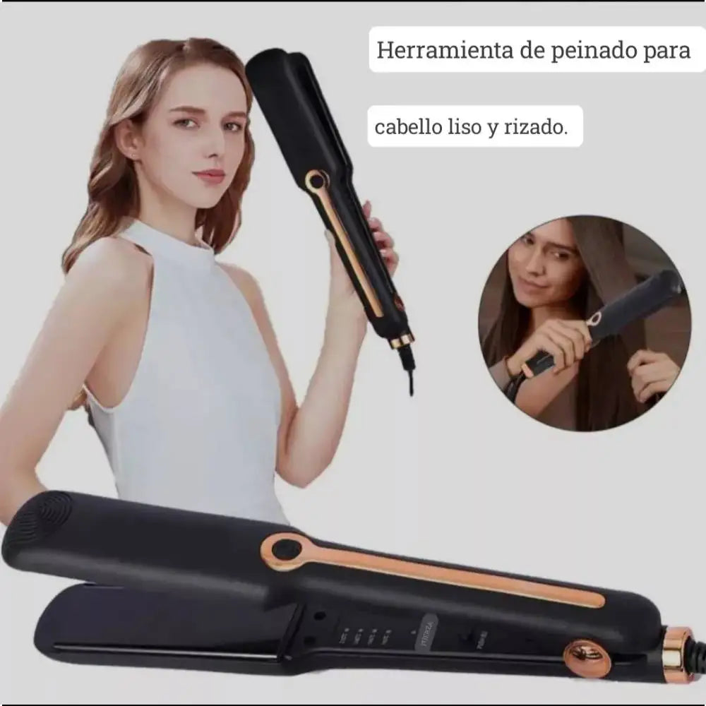 Plancha dorada de doble cerámica, alisador de cabello, estilismo