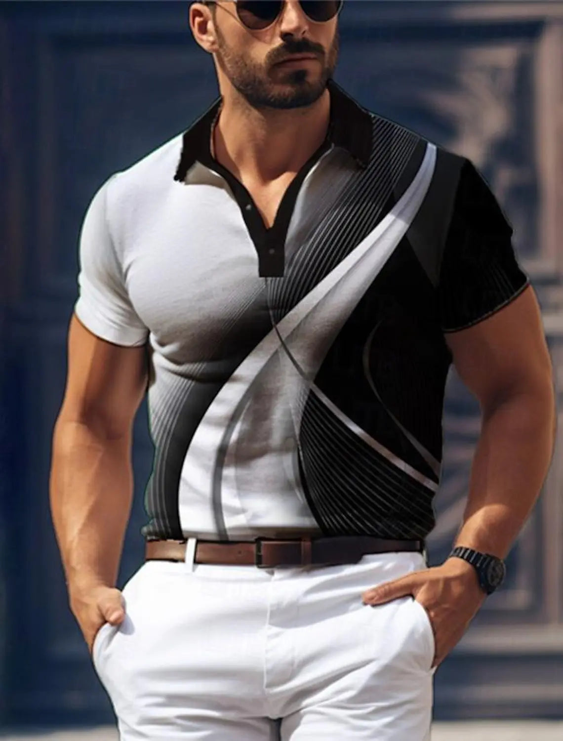 Camisa tipo Polo de Golf informal con estampado geométrico 3D