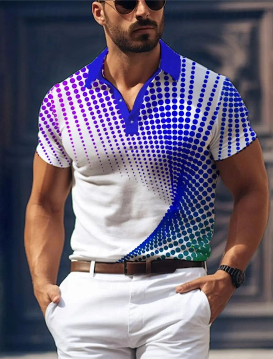 Camisa tipo Polo de Golf informal con estampado geométrico 3D
