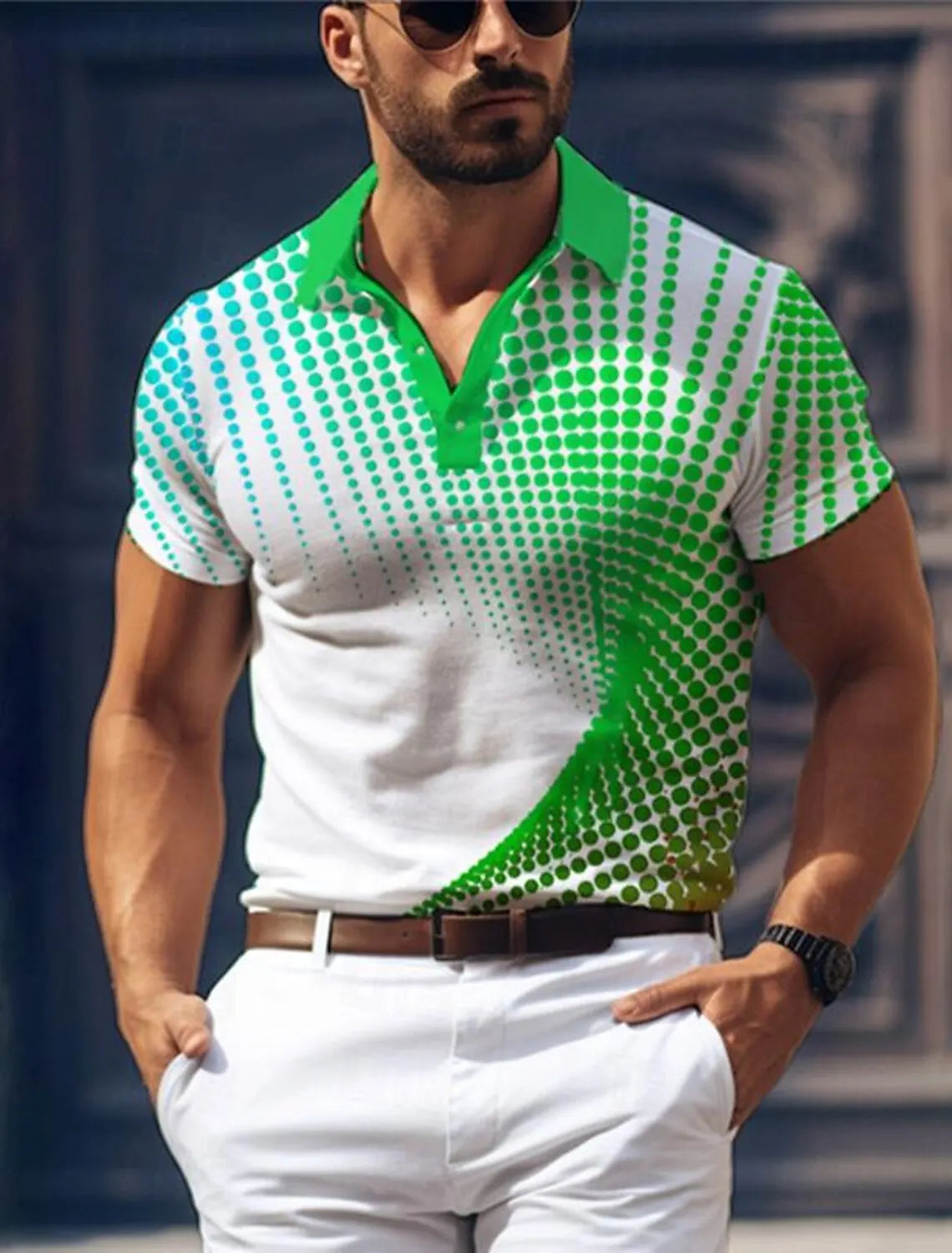 Camisa tipo Polo de Golf informal con estampado geométrico 3D