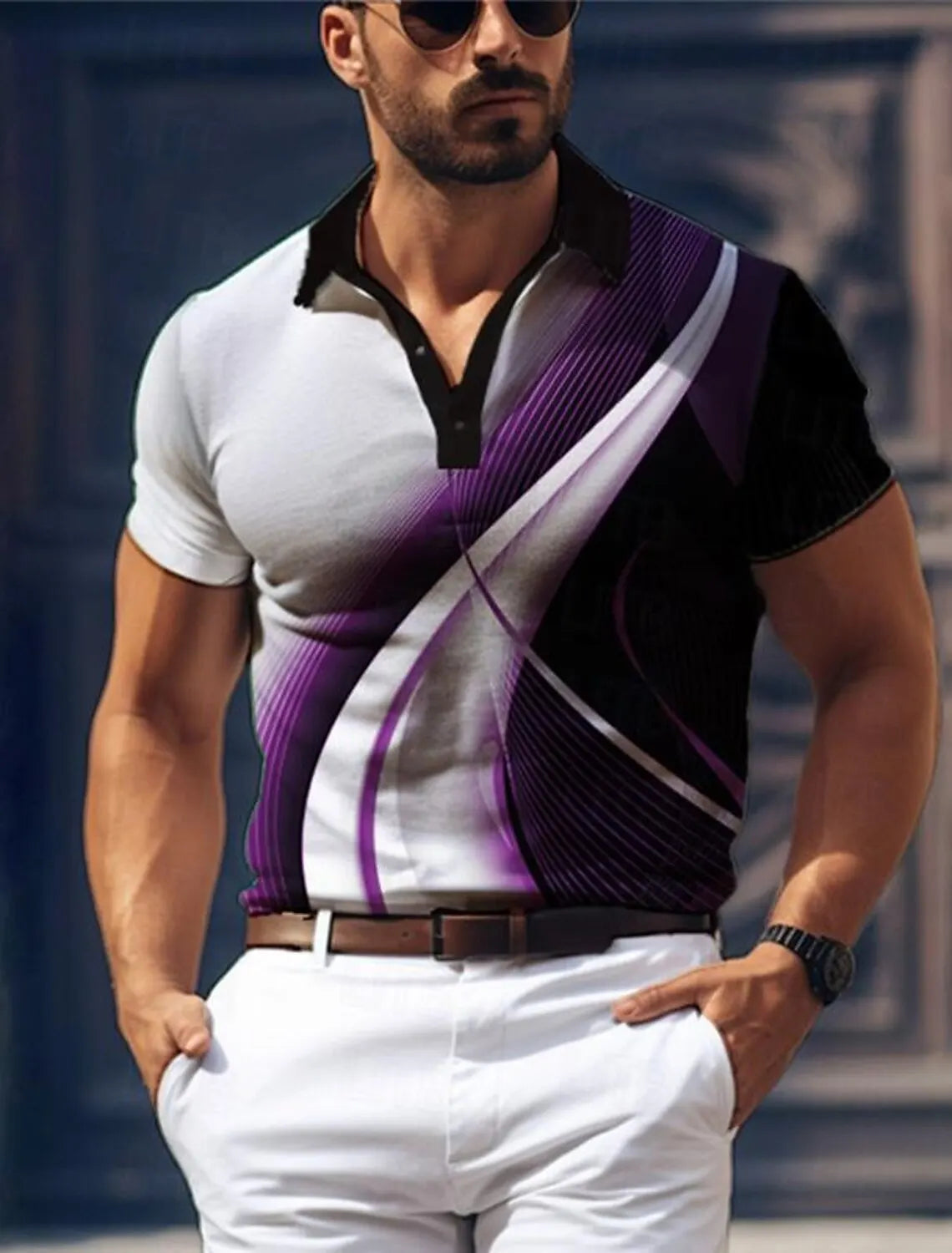 Camisa tipo Polo de Golf informal con estampado geométrico 3D
