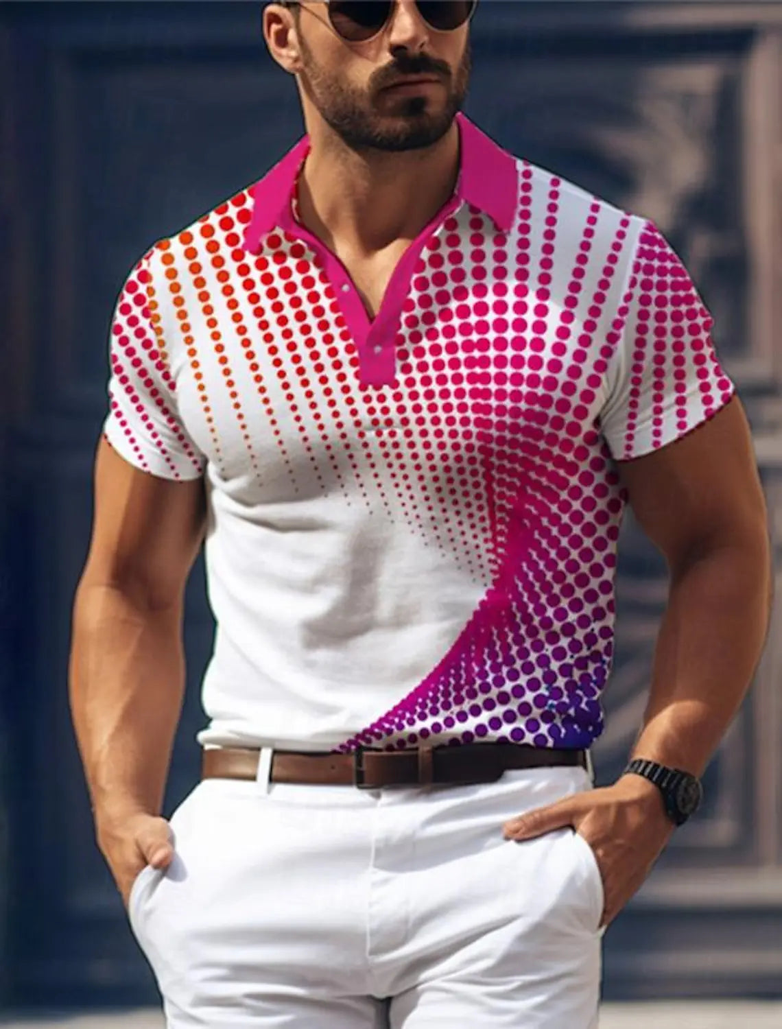 Camisa tipo Polo de Golf informal con estampado geométrico 3D