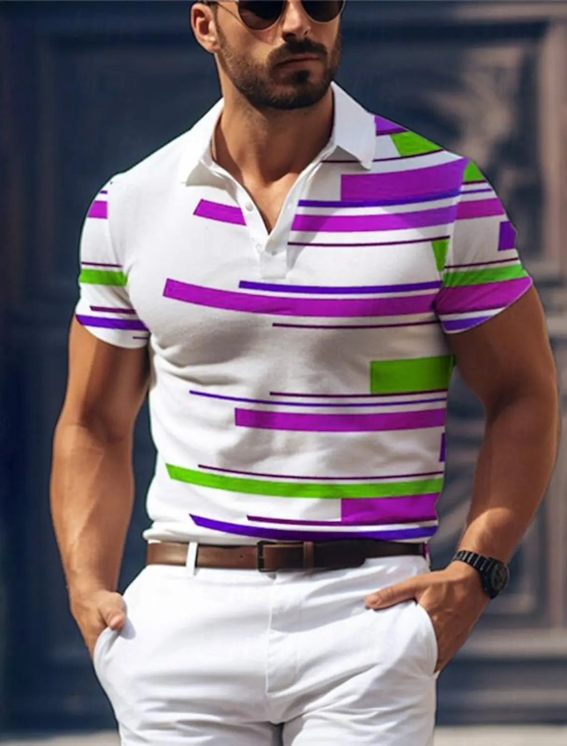 Camisa tipo Polo de Golf informal con estampado geométrico 3D