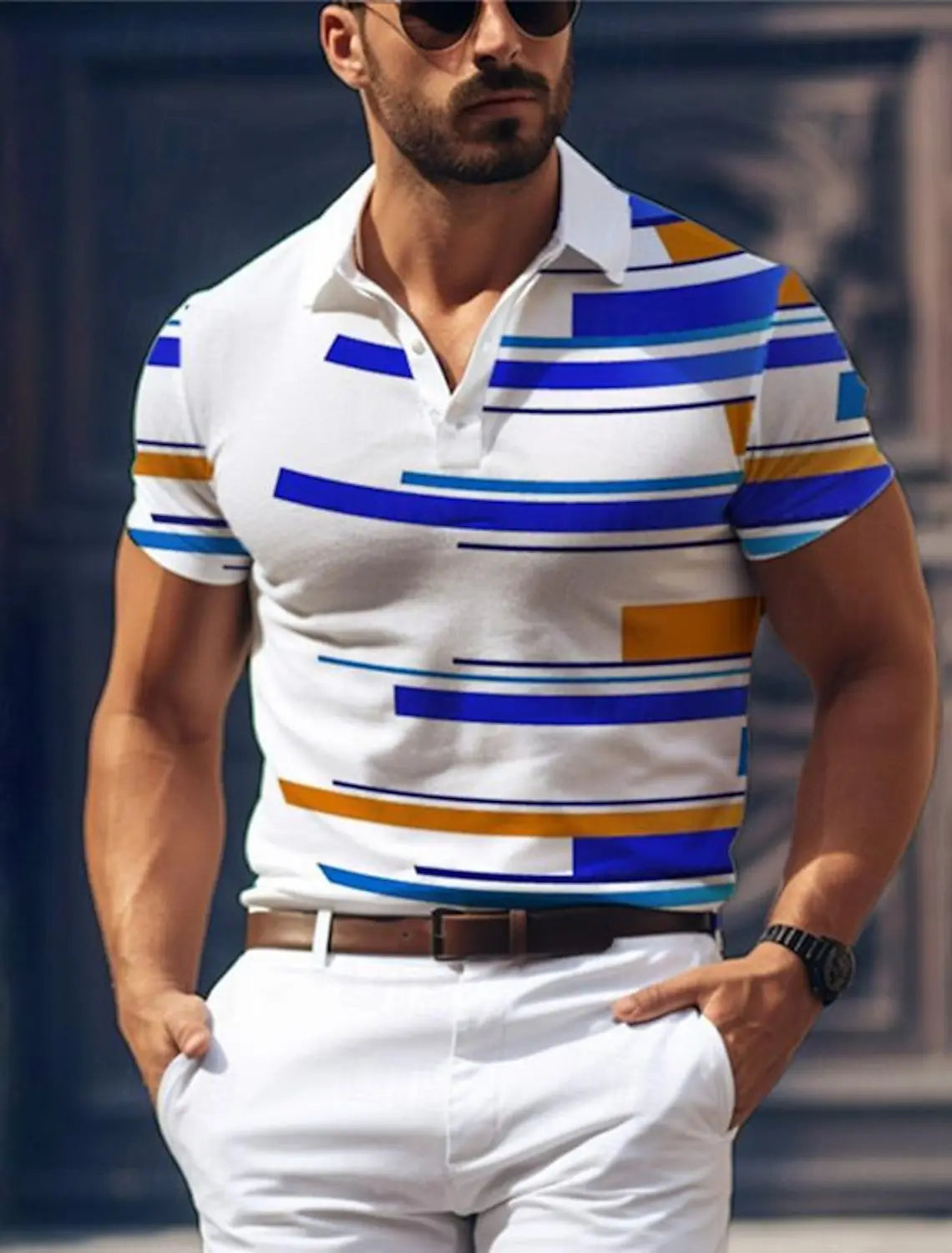 Camisa tipo Polo de Golf informal con estampado geométrico 3D