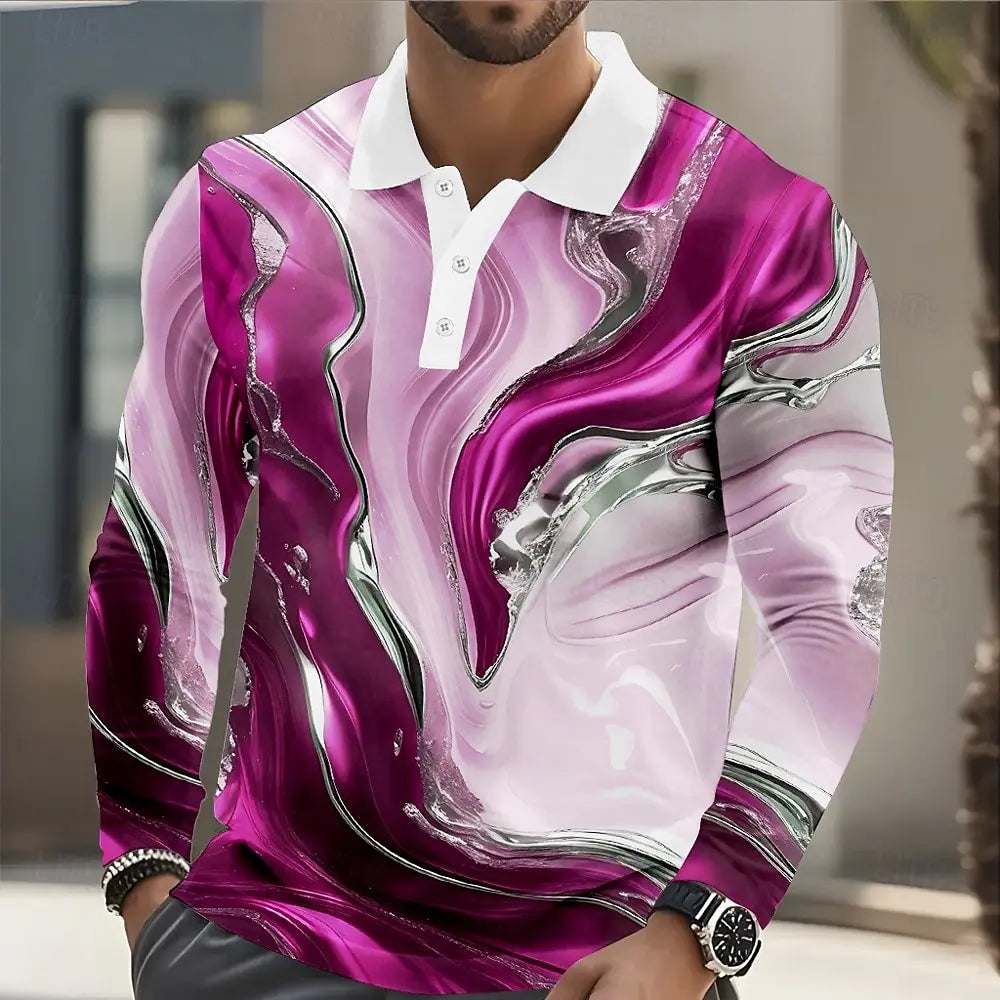 Camisa Polo de manga larga con línea geométrica para hombre