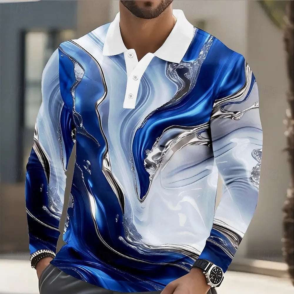 Camisa Polo de manga larga con línea geométrica para hombre