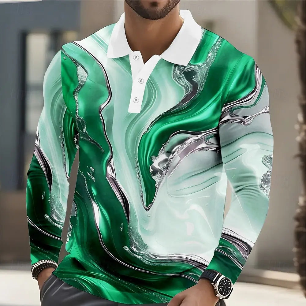 Camisa Polo de manga larga con línea geométrica para hombre