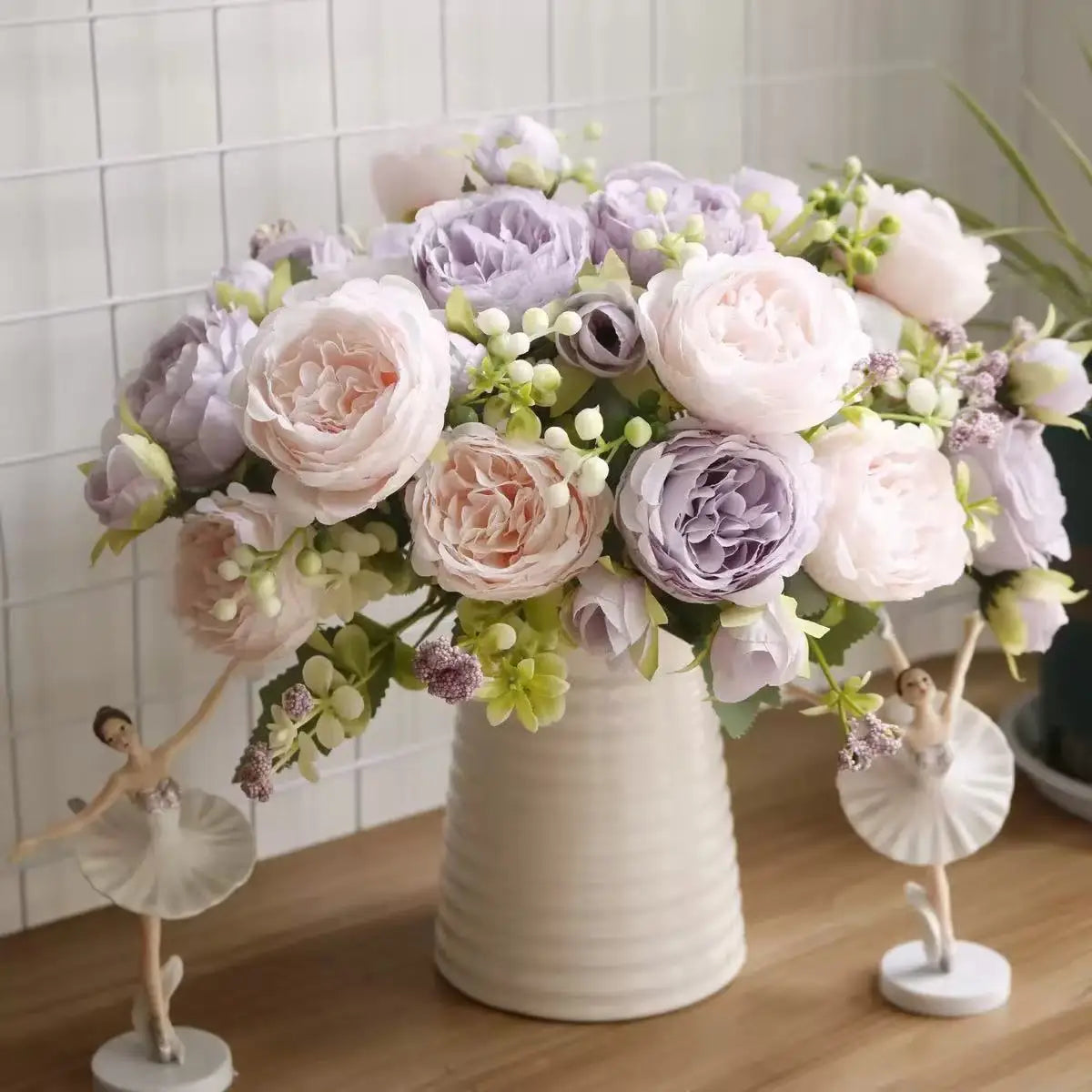 Ramo de flores artificiales de peonía de seda rosa de 30cm, 5 cabezas grandes
