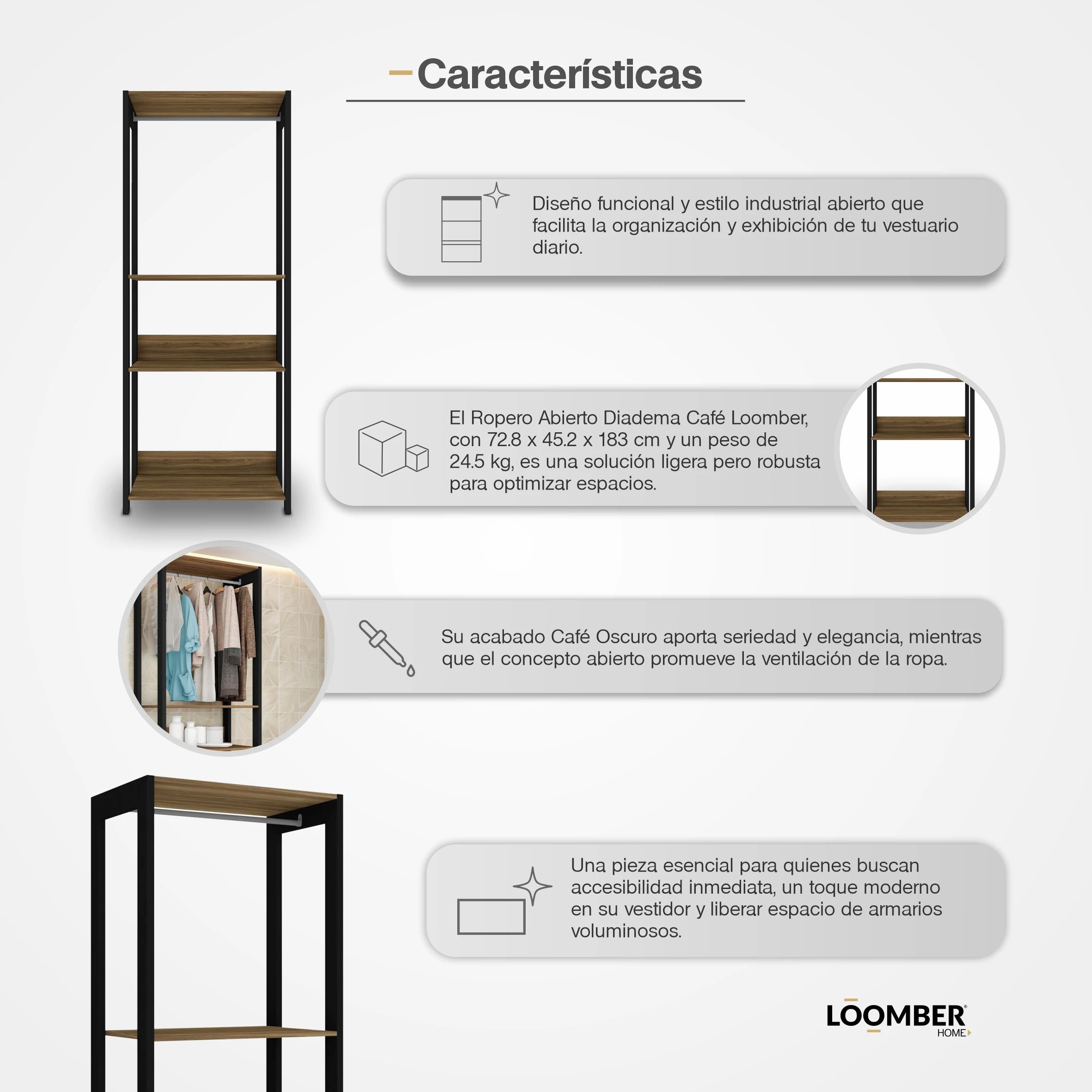 Ropero Abierto Diadema Café Loomber