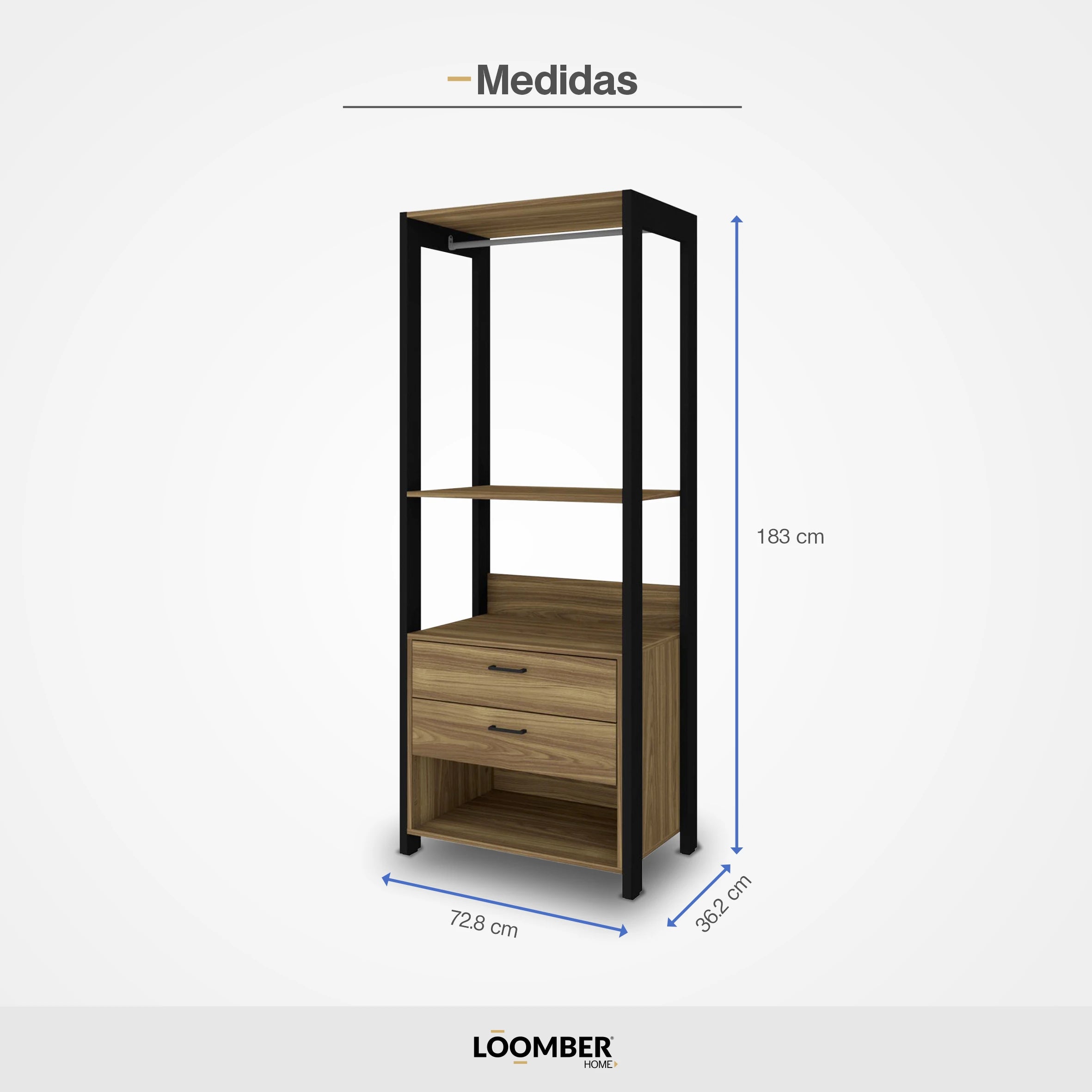 Ropero Abierto con cajones Diadema Café Loomber