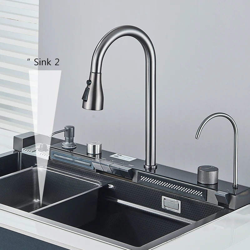 Fregadero de cascada de cocina de acero inoxidable