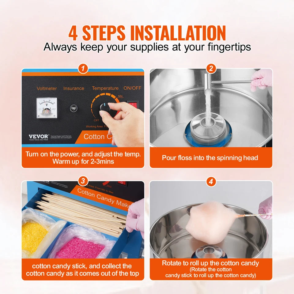 máquina eléctrica de algodón de azúcar con carrito