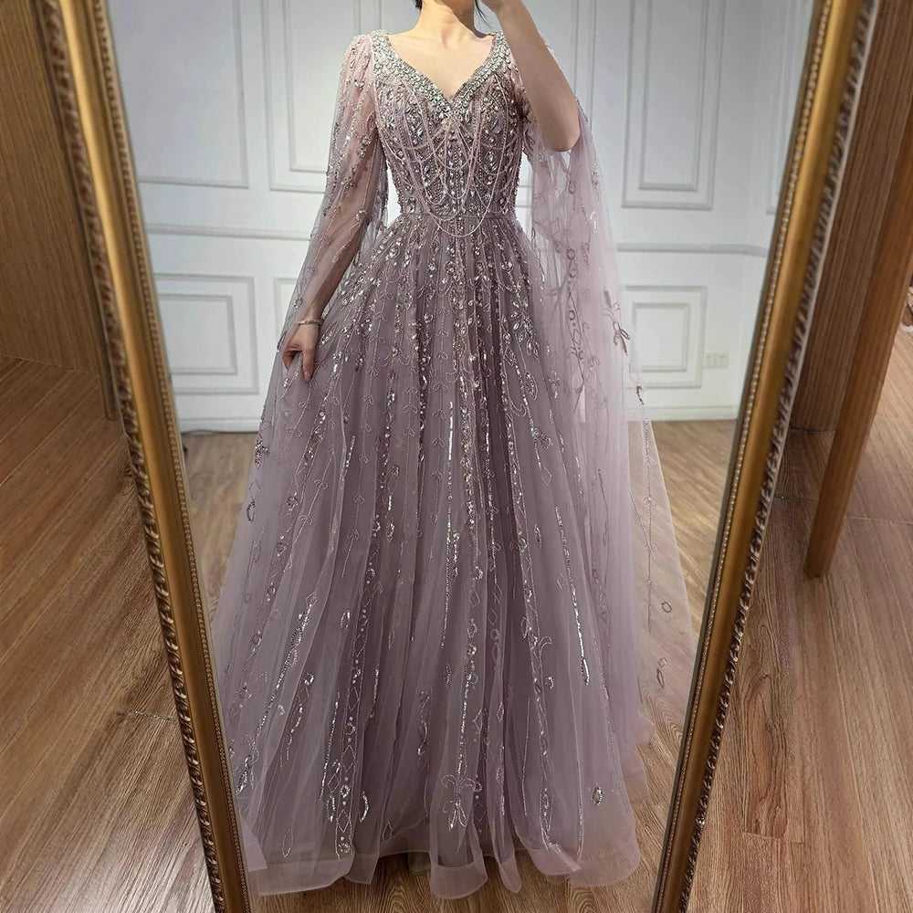 vestido de noche personalizado de lujo con cuentas de cristal