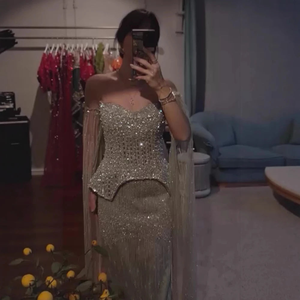 vestido de noche personalizado con cuentas de cristal