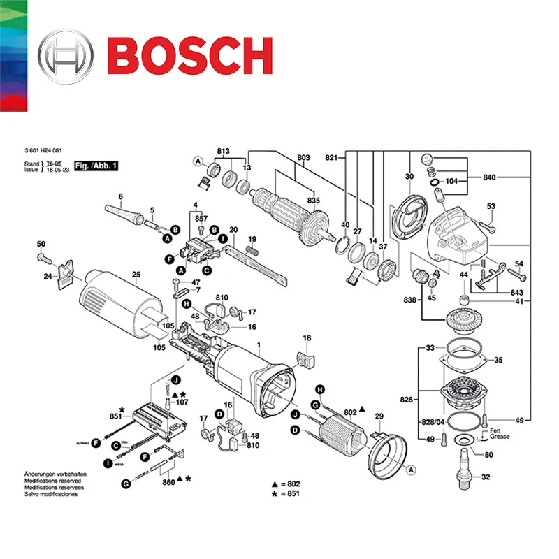 Amoladora angular Bosch GWS14 150, piezas de repuesto para reparación