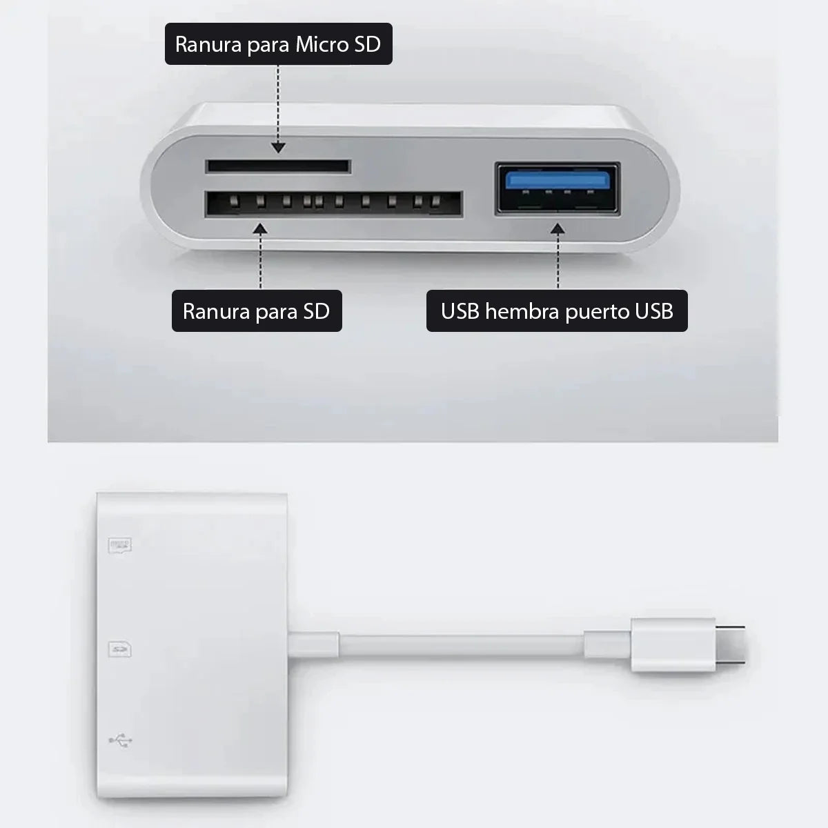 Multicontacto Adaptador 3 en 1 tipo C,