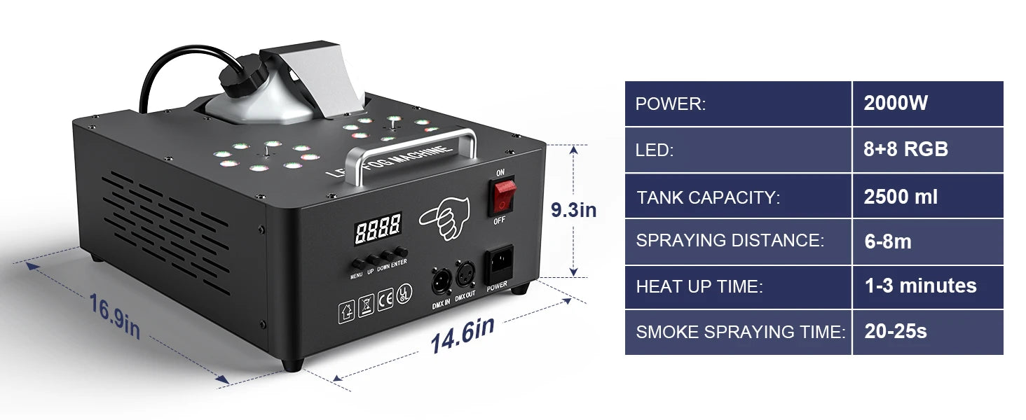 Somspot-máquina de humo ajustable de doble tubo, 2000W,