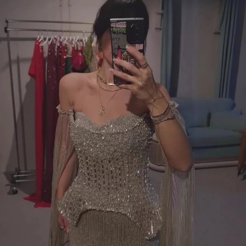 vestido de noche personalizado con cuentas de cristal