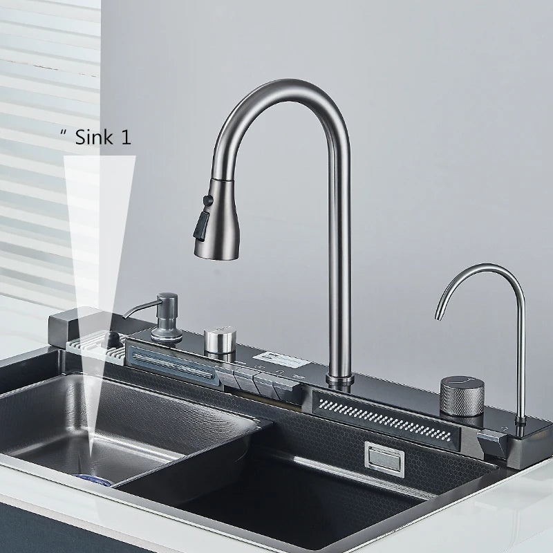 Fregadero de cascada de cocina de acero inoxidable