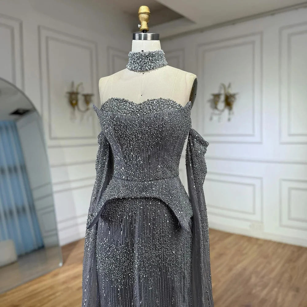 vestido de noche personalizado con cuentas de cristal