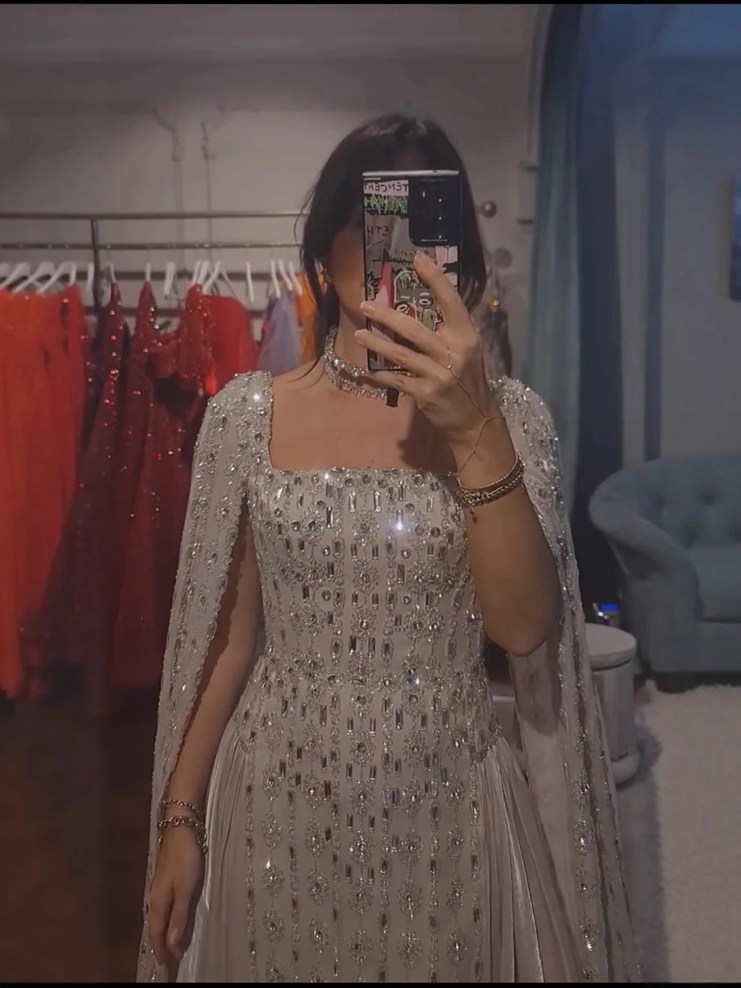 vestido de noche de cristal