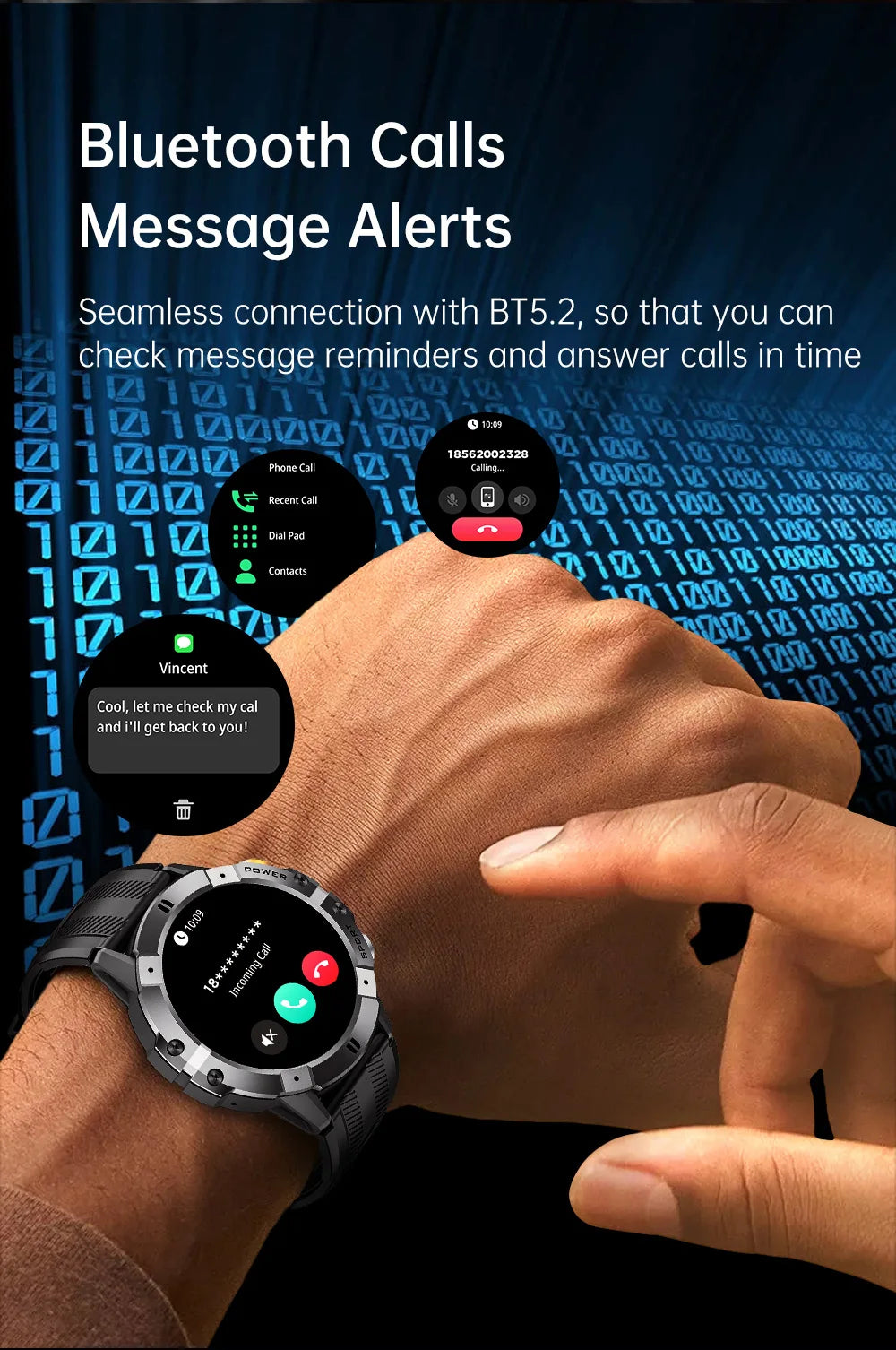 SmartWatch 1,52 pulgadas 1ATM reloj deportivo resistente al agua