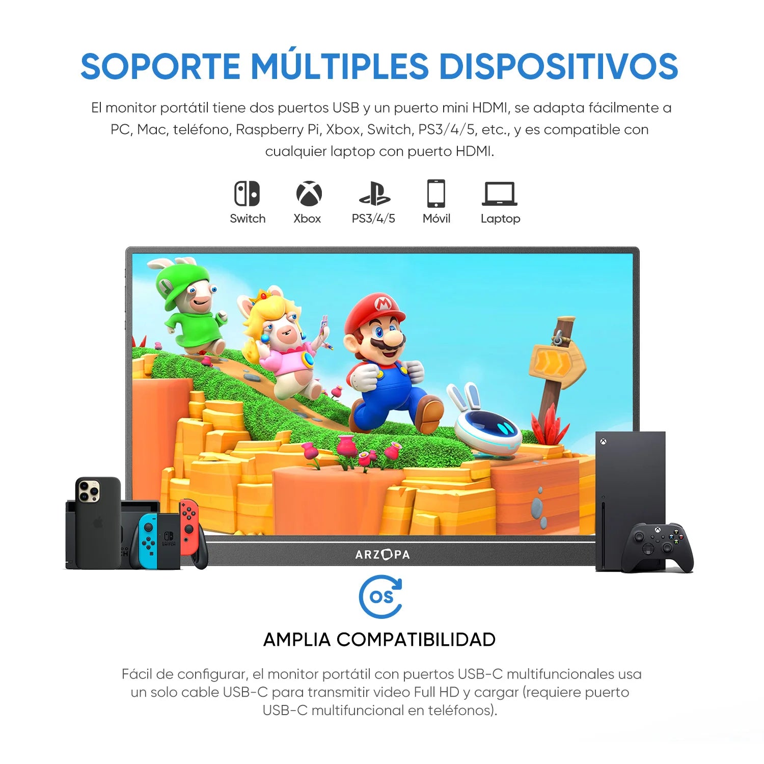 ARZOPA Pantalla IPS de monitor portátil 1080P FHD de 15,6
