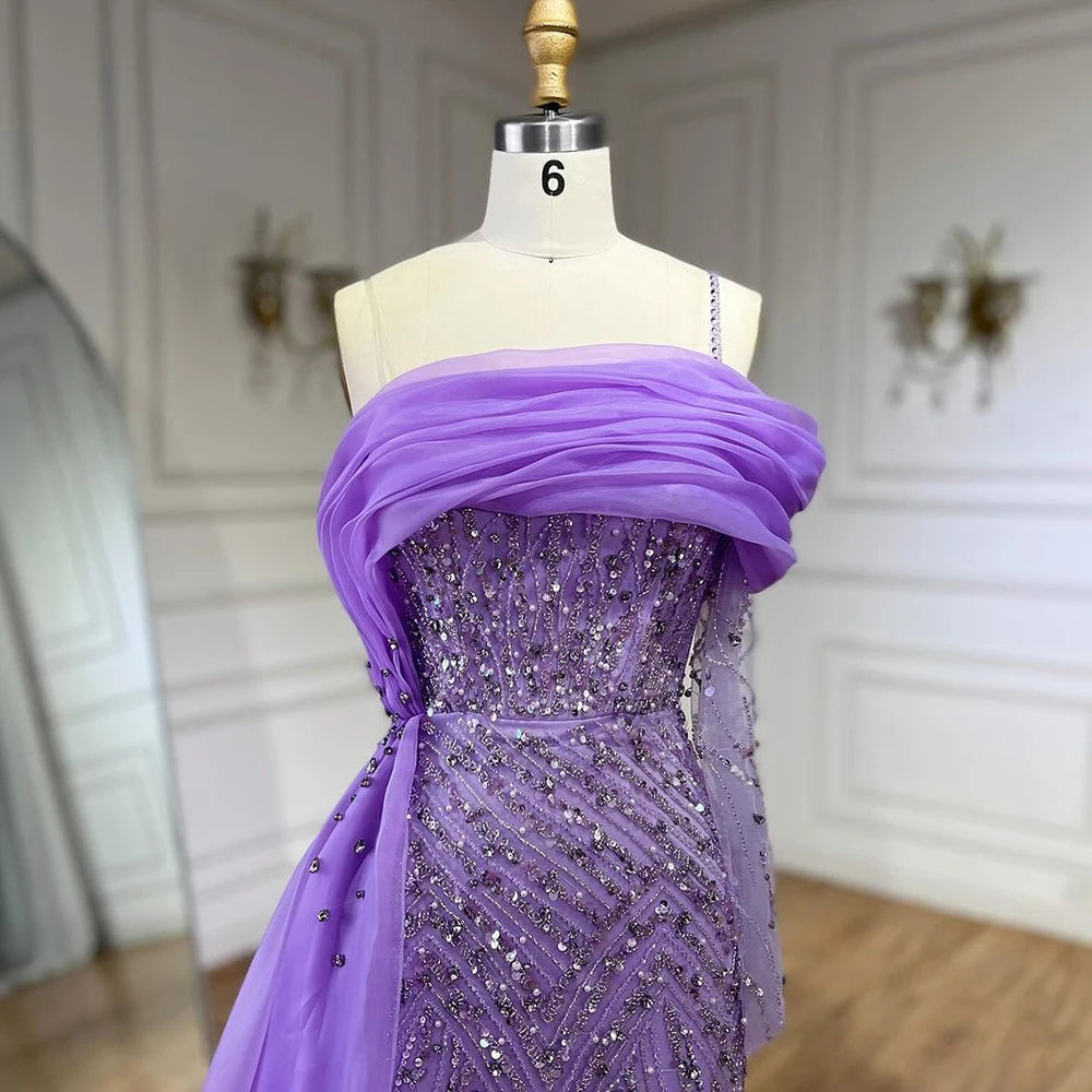 vestidos de noche de un hombro, sirena azul, perlas