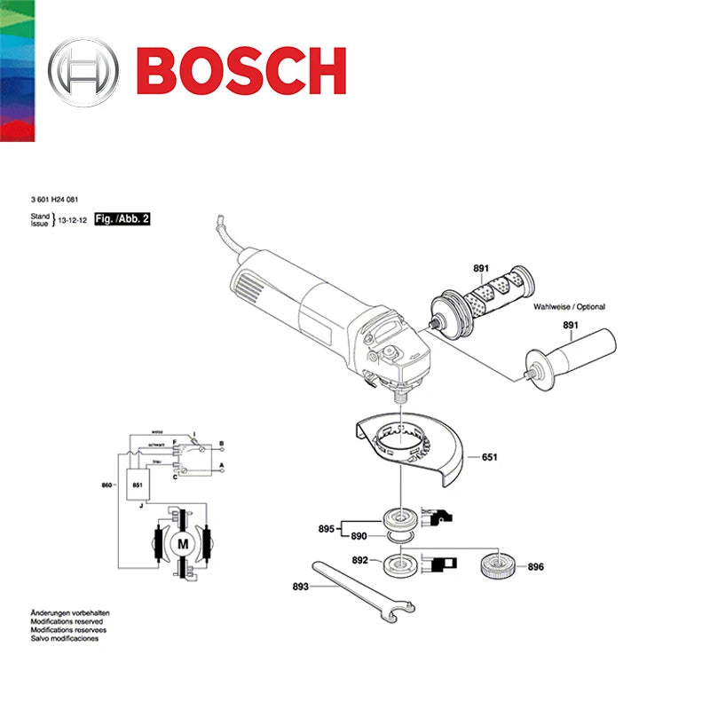 Amoladora angular Bosch GWS14 150, piezas de repuesto para reparación