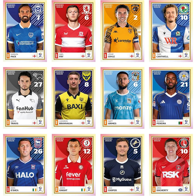 Nueva Colección de Stickers Panini EFL 2026, Paquete de 36 Stickers, Tarjetas Coleccionables de Fútbol, Caja de Refuerzo, Regalos de Cumpleaños para Fans
